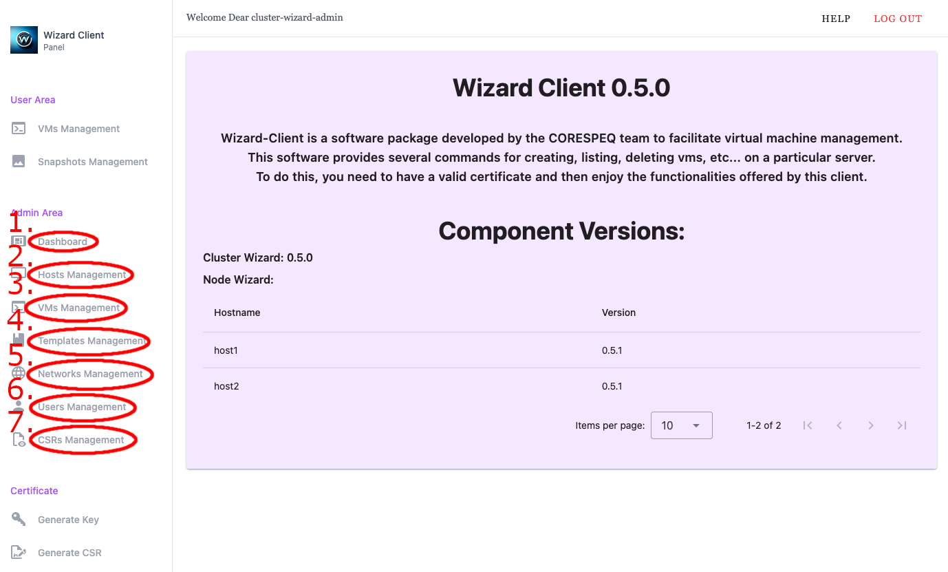 Wizard Client WebUI Admin Page