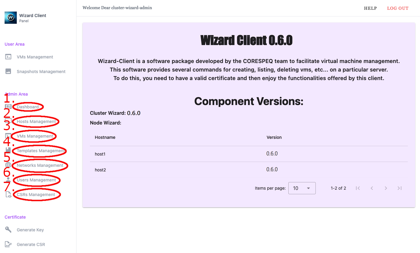 Wizard Client WebUI Admin Page