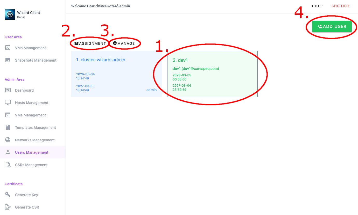 Wizard Client WebUI Admin Users Management