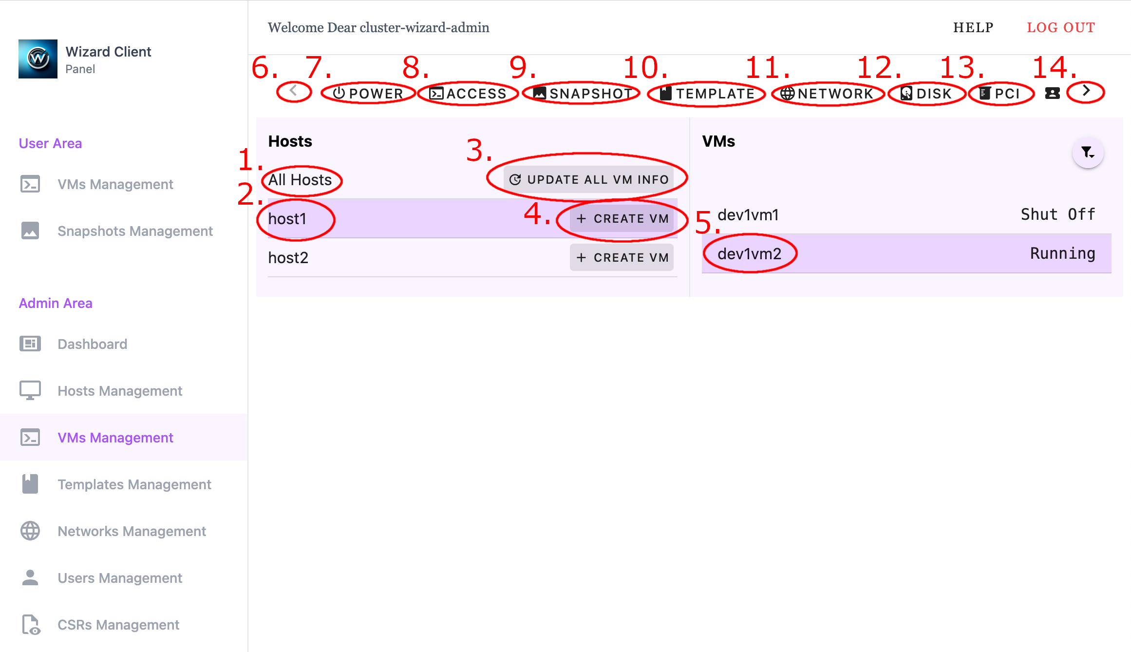 Wizard Client WebUI Admin VM Management