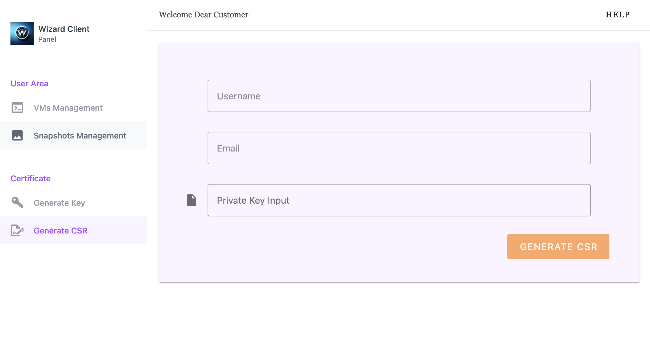 Wizard Client WebUI Generate CSR
