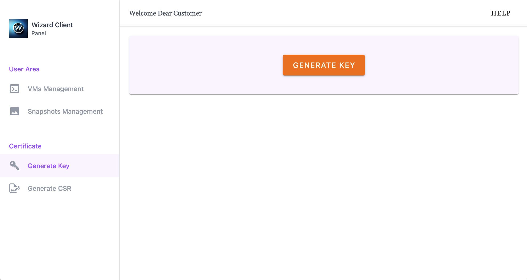 Wizard Client WebUI Generate User Key