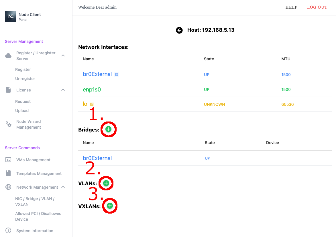 Node Client WebUI Network Management Interface - Device Management View