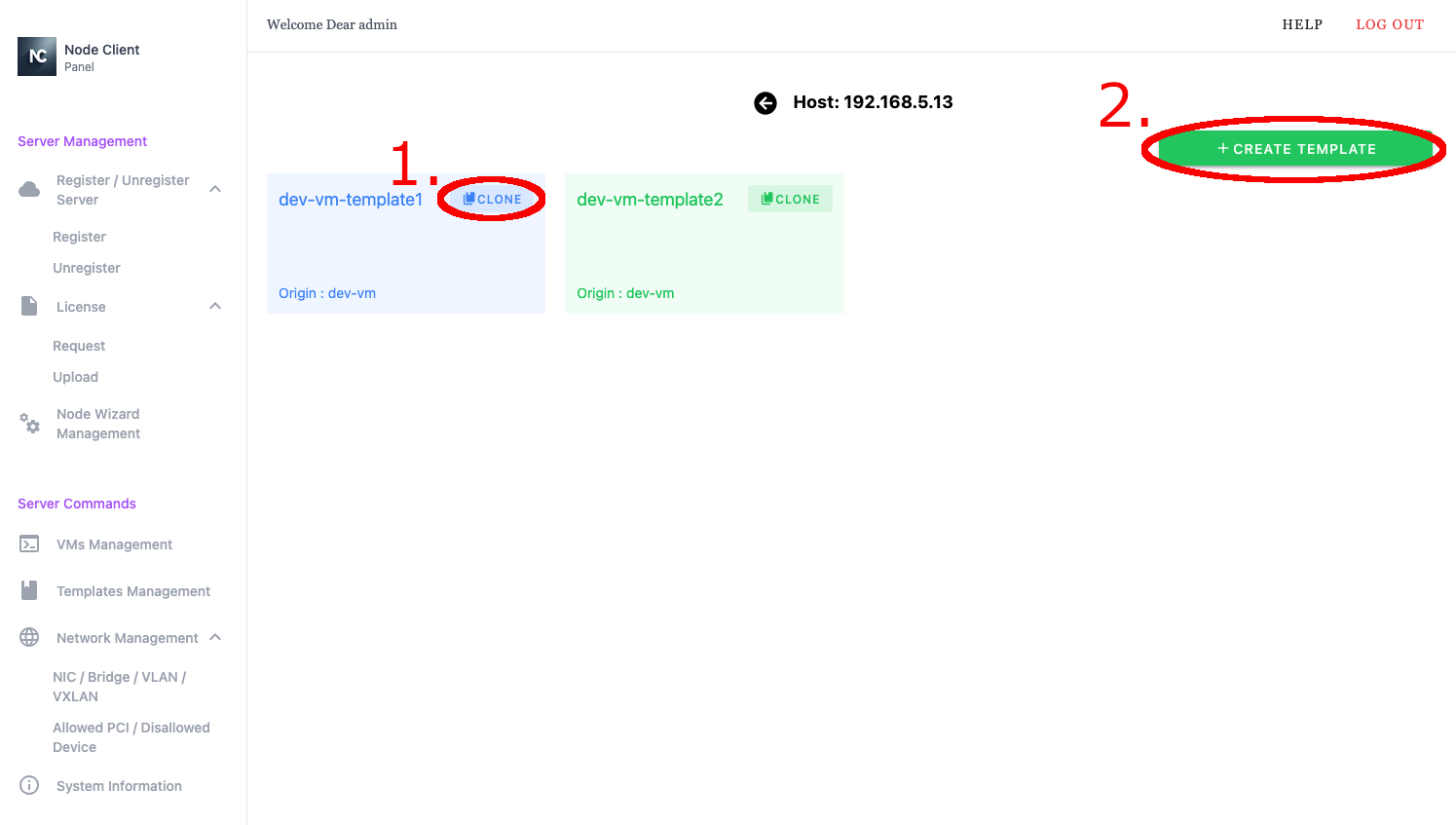 Node Client WebUI Template Management Interface