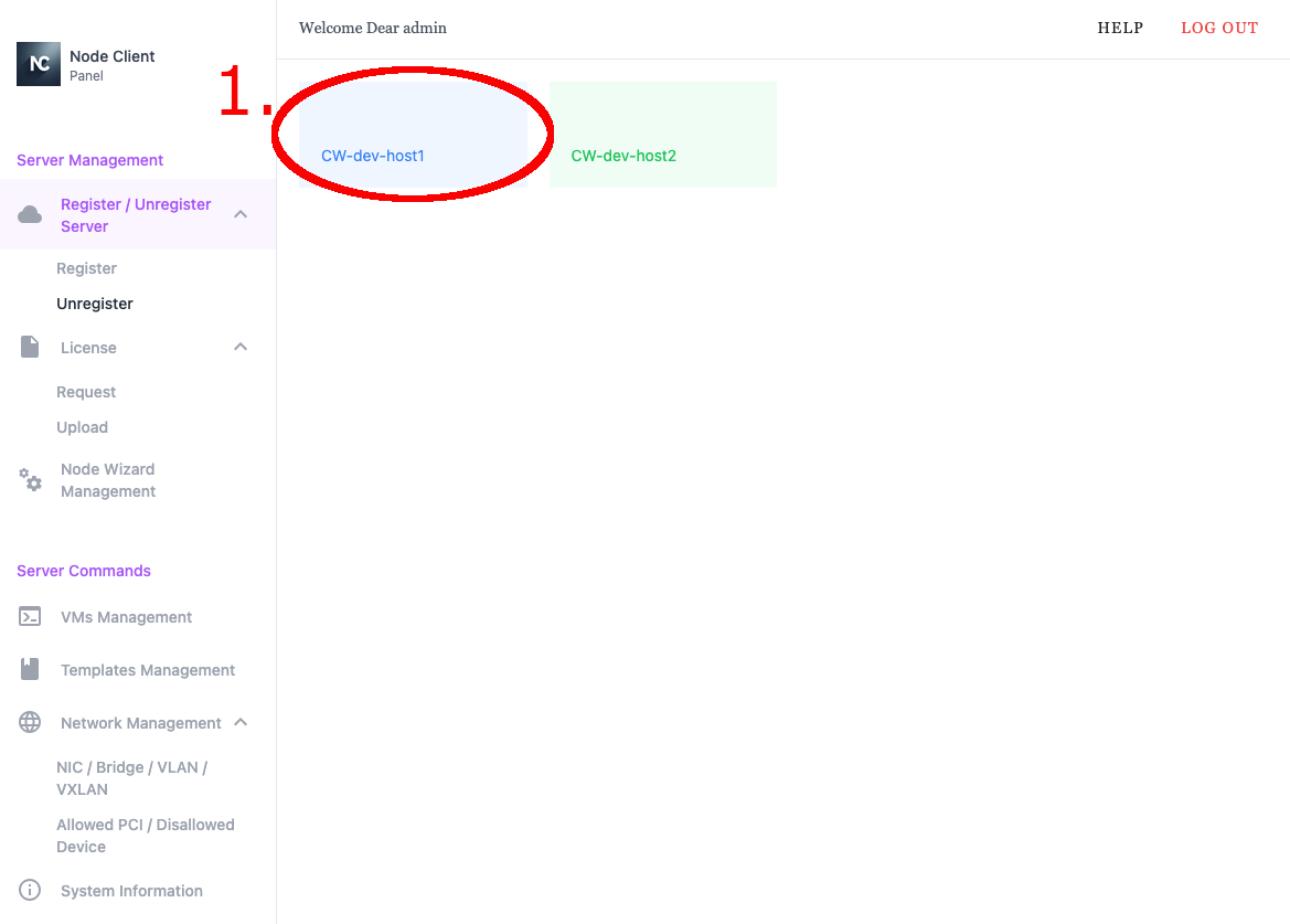 Node Client WebUI unregister server