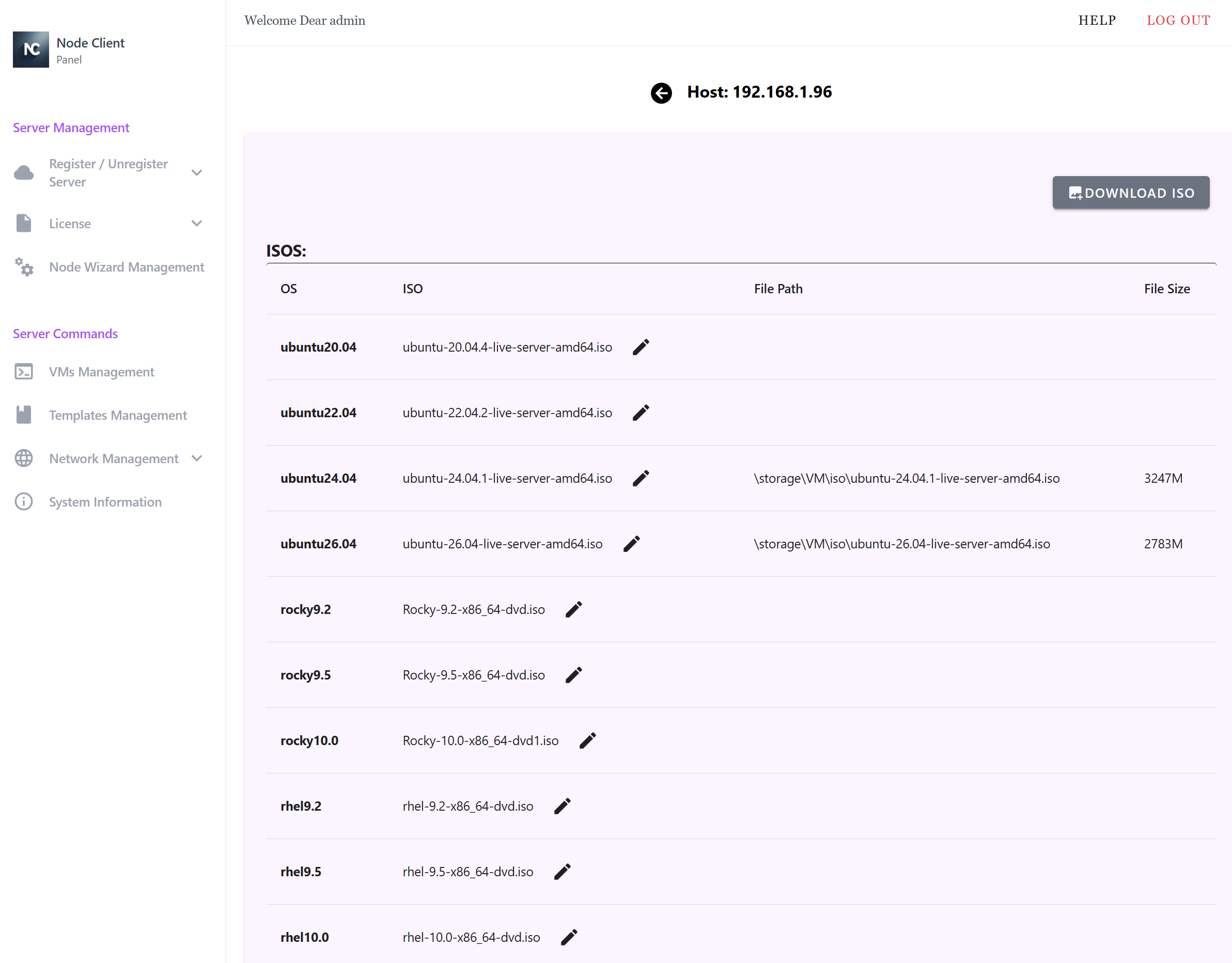 Node Client WebUI VM Management - ISO Management